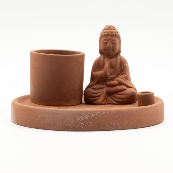 Multi Purpose Buddha Incense Plate - Natural Terracotta Style
