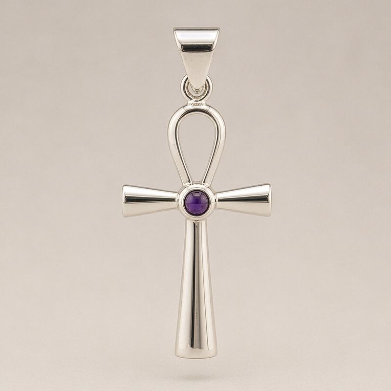 Indian Devotional Pendant - Silver Plated (45cm Cord)- Ankh Symbol of Eternal Life