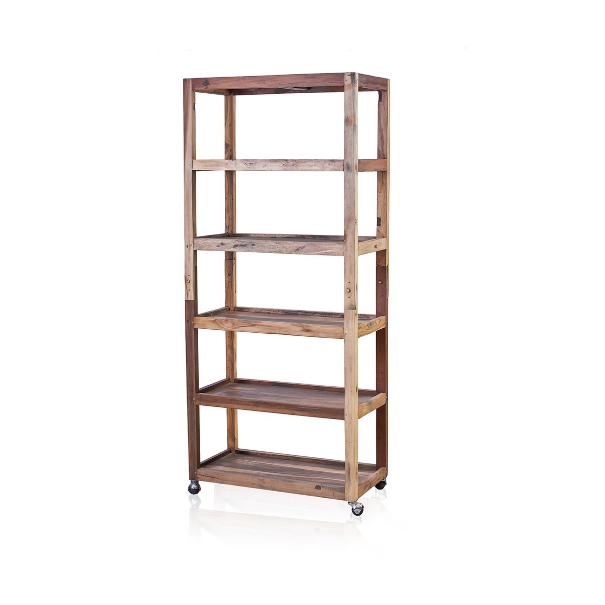 Expositor de seis prateleiras com rodas - Madeira Reciclada 180x180x40 cm
