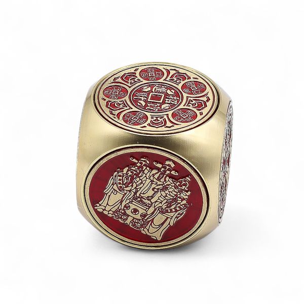 Feng Shui Fortune - Red & Brass Prosperity Cube - Flat