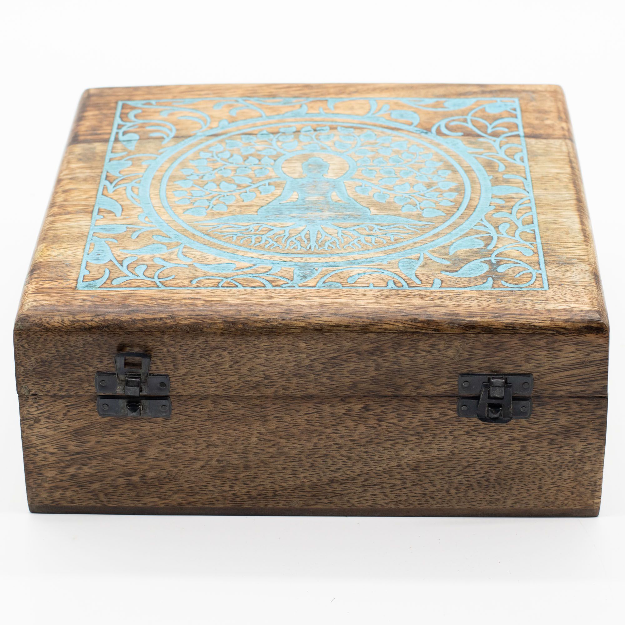 Extra Stor Ask i Mangoträ  - Buddha & Bodhiträdet