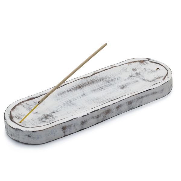 Grand Plateau pour Encens 30x10 cm - Blanc Lavé Classique