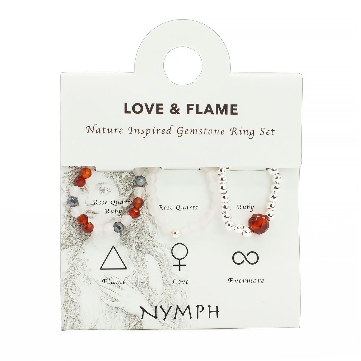 Conjunto de anéis com gema do espírito ninfa - Amor e Fogo