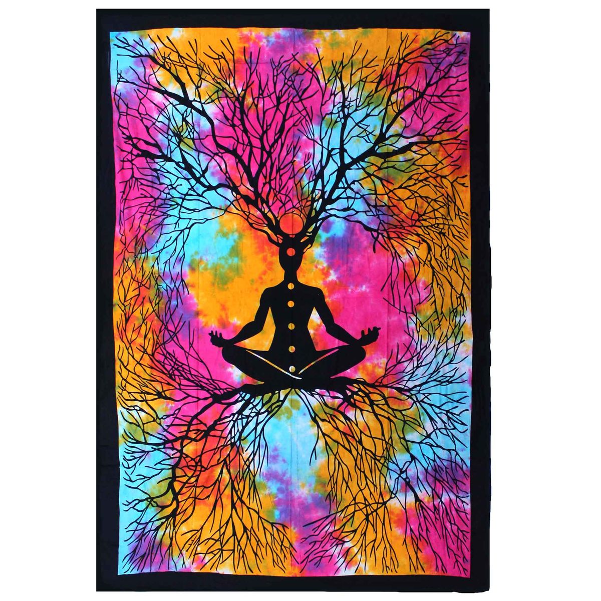 Colcha individual de algodão + tapeçaria de parede - Yoga Árvore