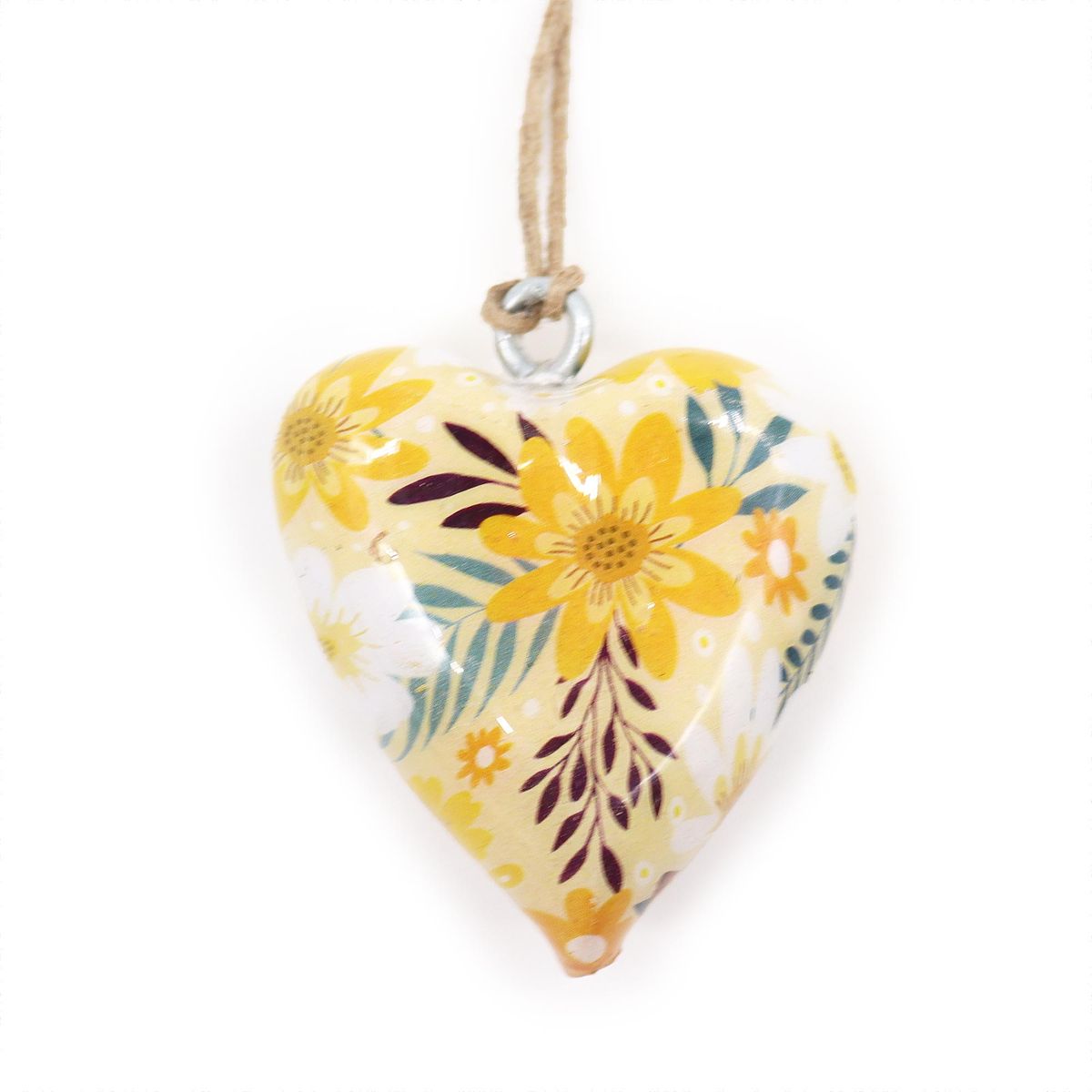 Coração de madeira decorativo grande - Amarelo floral