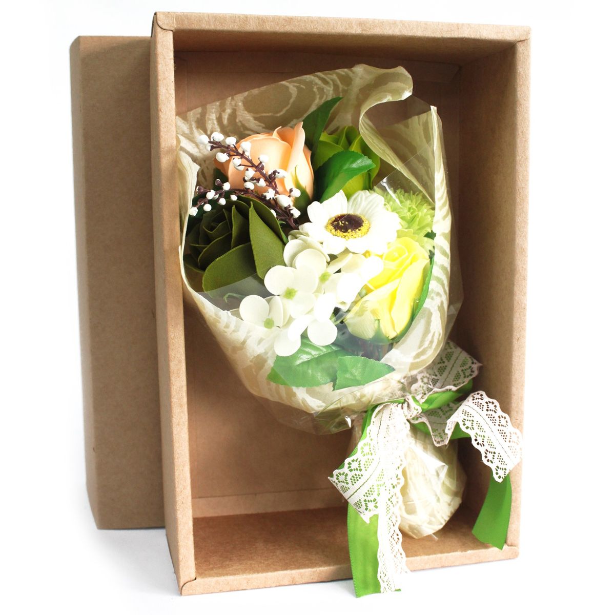 Bouquet de flores de sabonete em caixa - verde