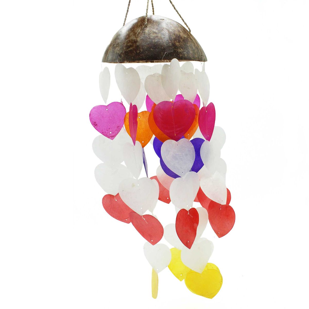 Sinos de vento de coco e capiz - Corações grandes - 40 cm