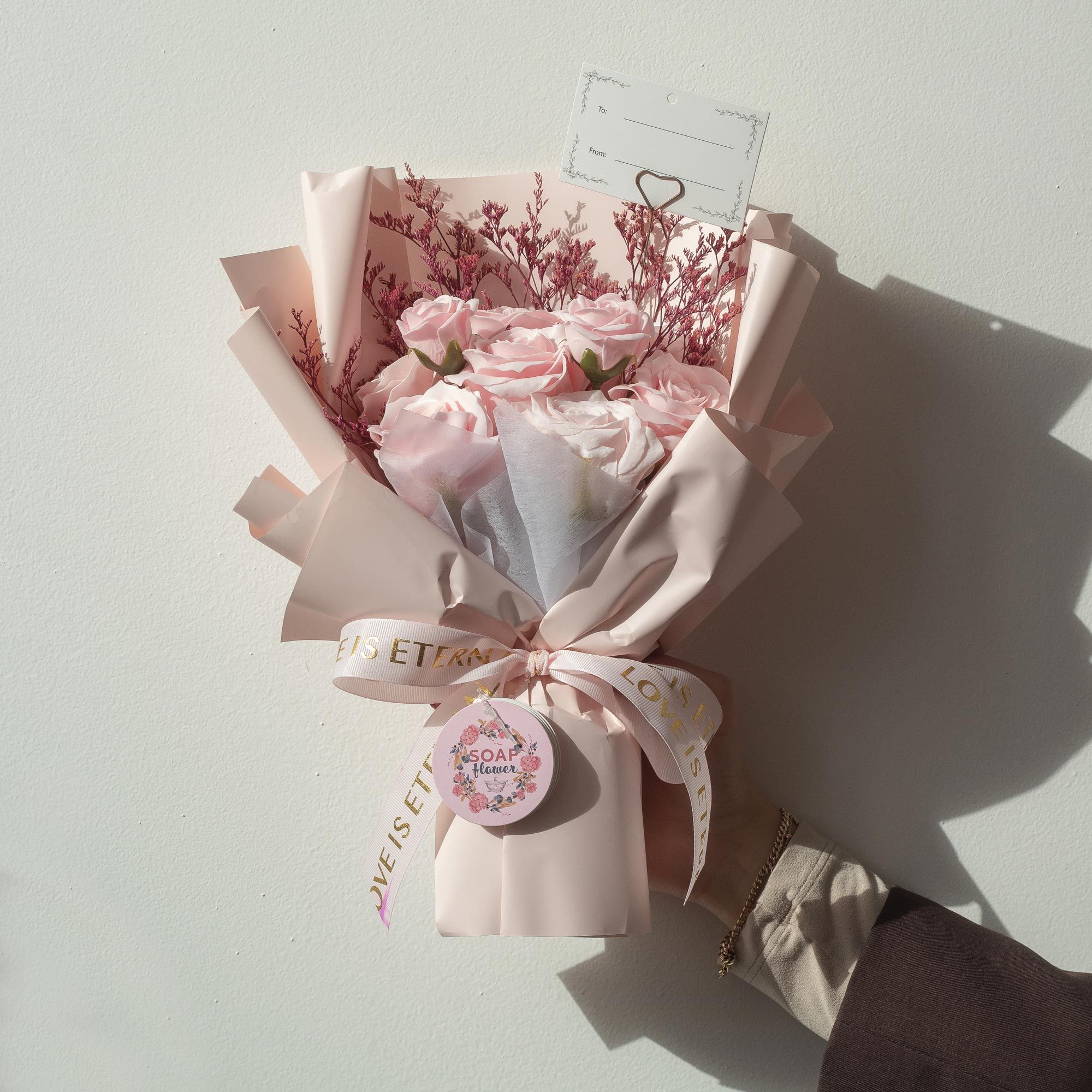 Pink Soap Roses Bouquet - Love is Eternal - Gift Card