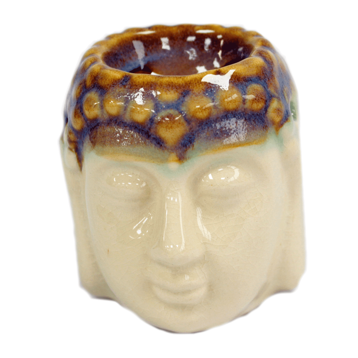 Queimador de óleo Buda com rosto - Marfim e azul