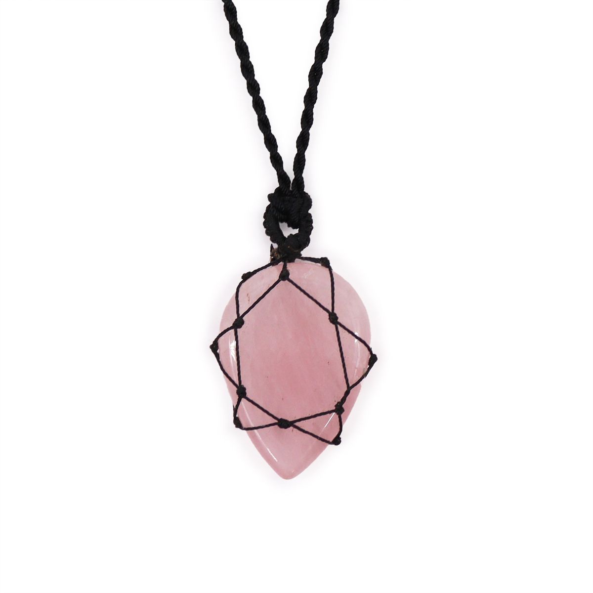 Pingente em forma de lágrima com pedras preciosas entrelaçadas - Quartzo rosa