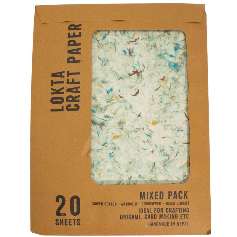 Papel Artesanal Lokta A4 (Pack 20 Folhas) - Misto (Algodão Verde - Calêndula - Centáurea - Floral Misto)