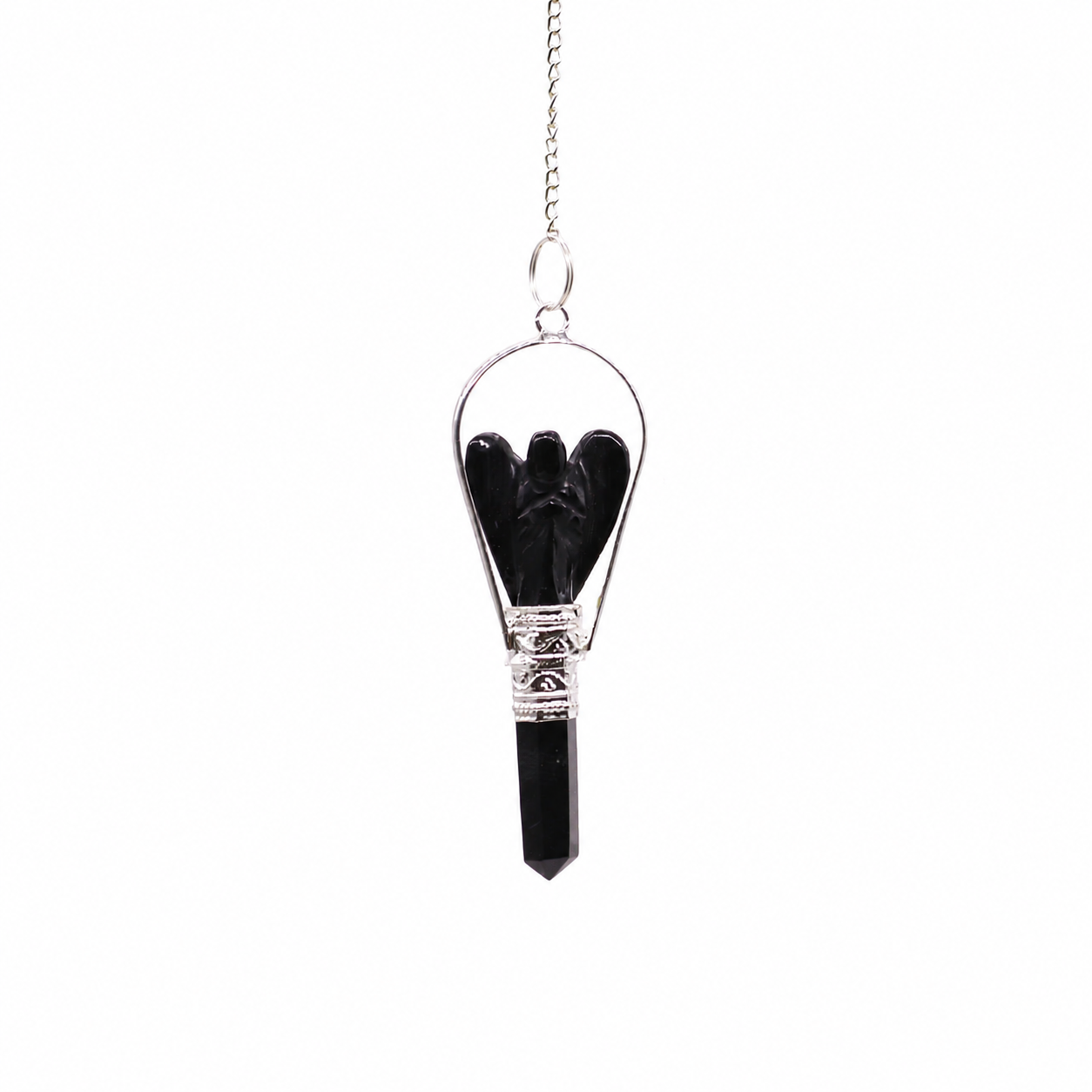 Angel Pendulum with Ring- Black Agate