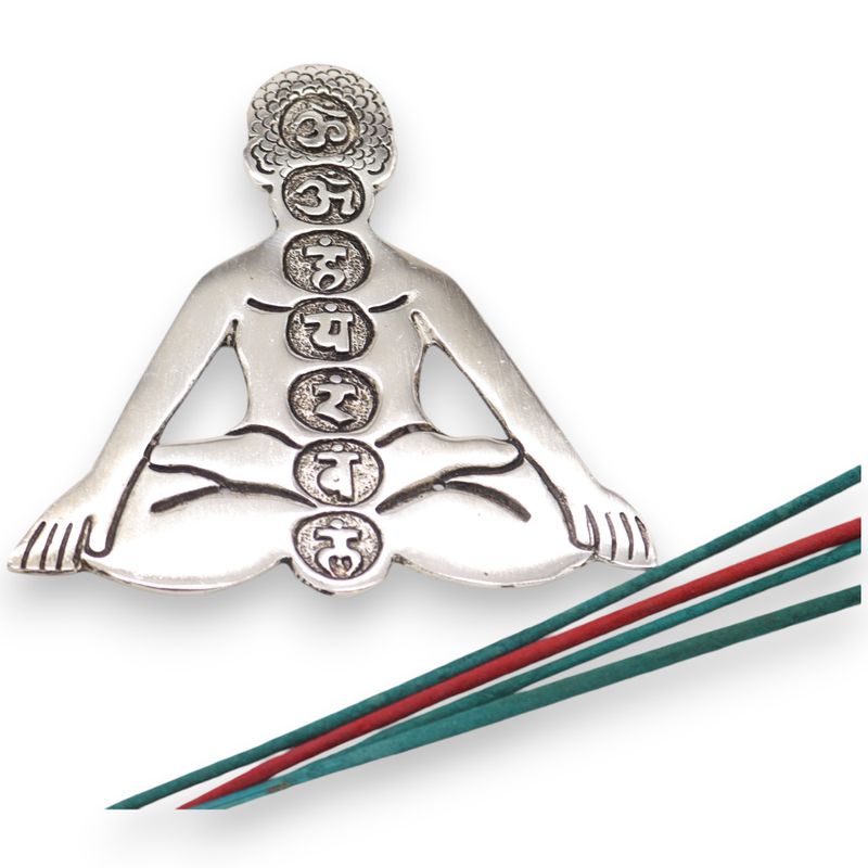 Porte-encens Yoga des 7 chakras en aluminium poli 12x12cm