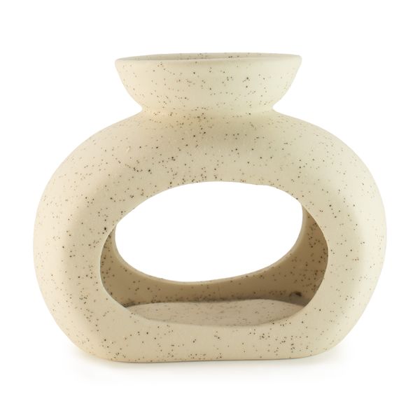 Quemador de aceite cerámico Zen - guijarro ovalado - blanco roto moteado