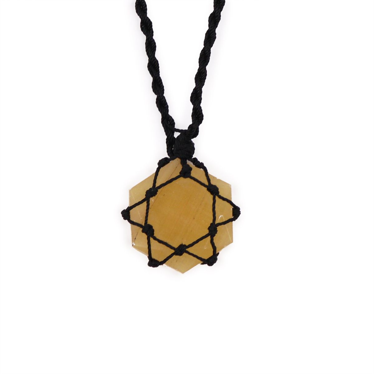 Colar hexagonal de pedras preciosas entrelaçadas - Quartzo amarelo