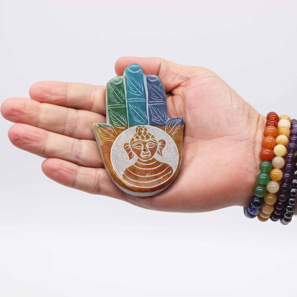 Porte-encens en pierre à savon Hamsa 9x6 cm - Bouddha