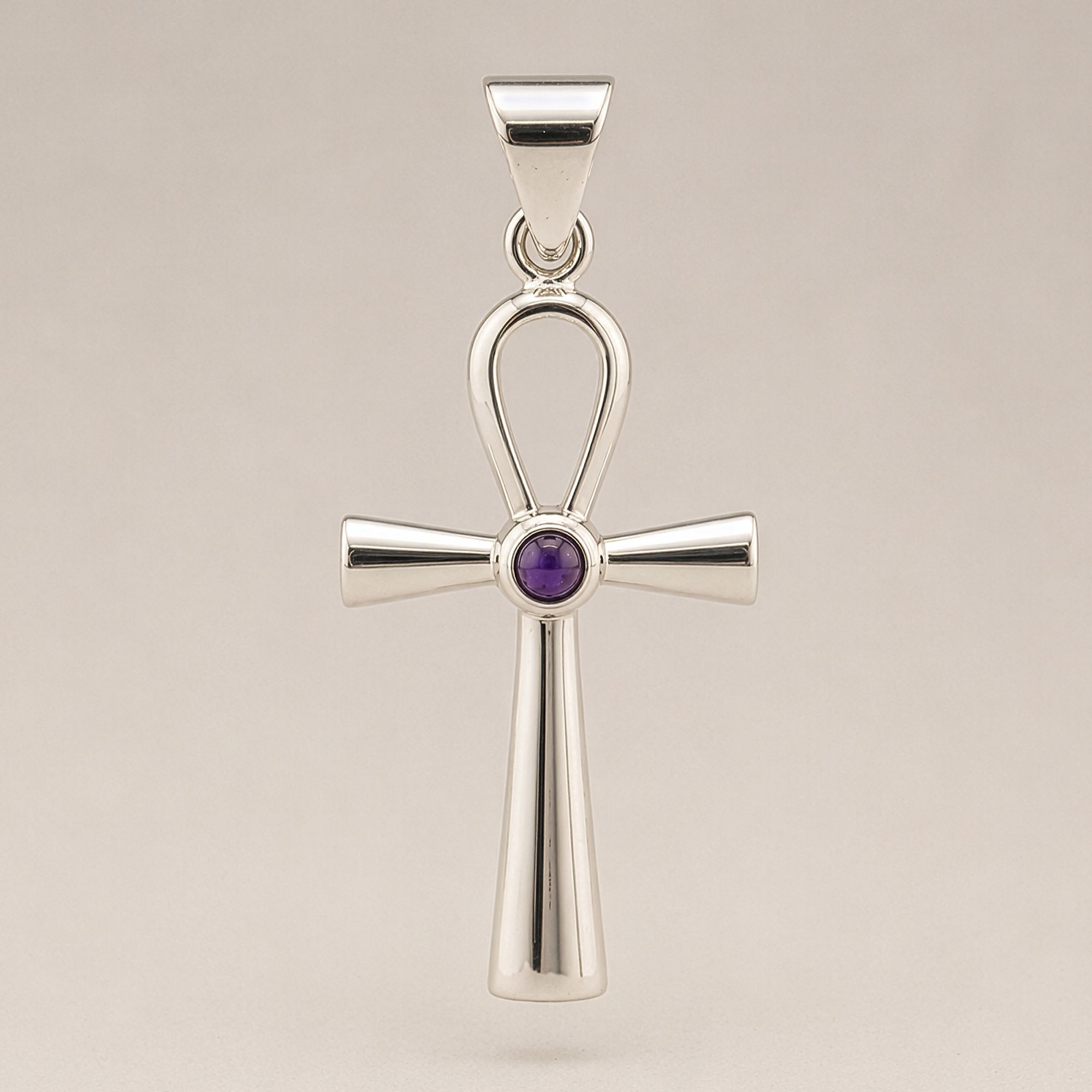 Colgante devocional hindú - Plateado con baño de plata (cordón de 45 cm) - Símbolo Ankh de la Vida Eterna