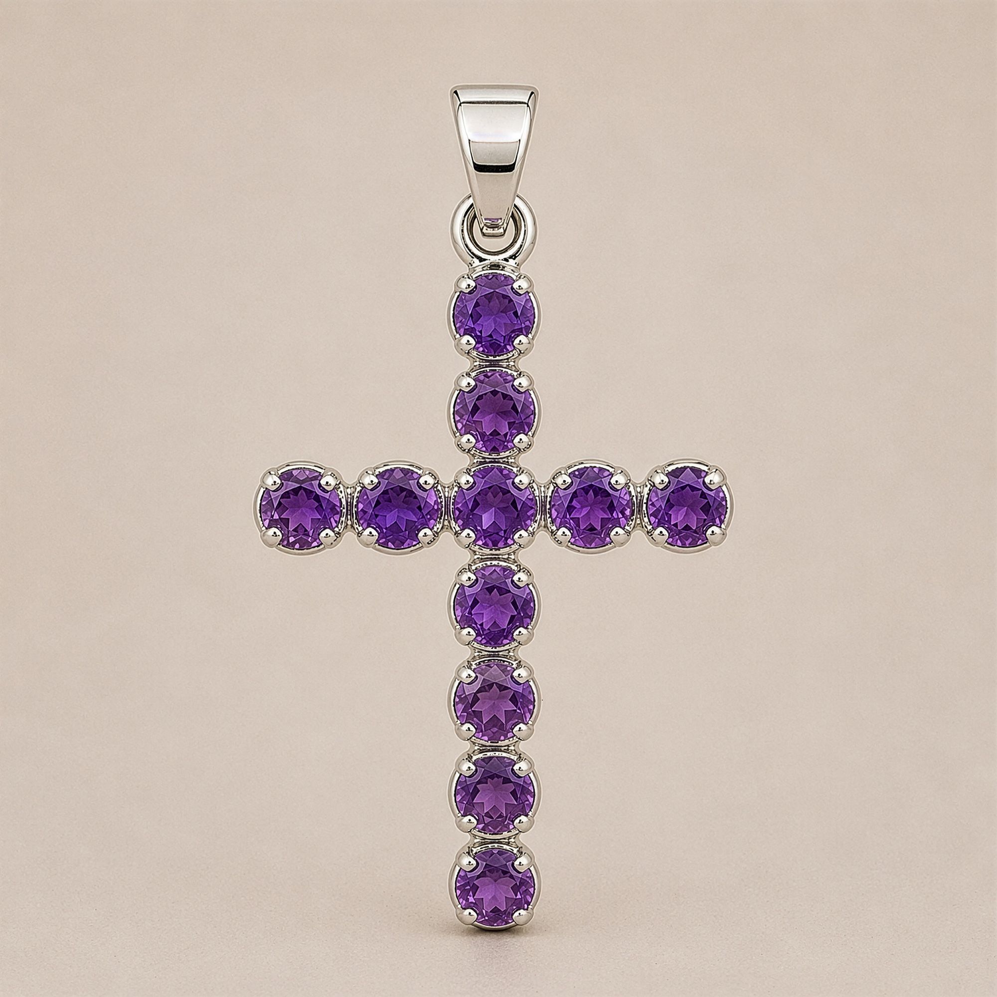 Colgante devocional indio - bañado en plata (cadena de 45 cm) - Crucifijo de amatista