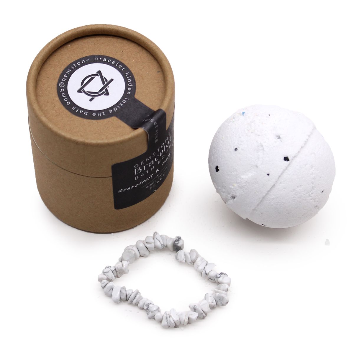 Bomba de banho com pulseira de pedras de jaspe branco
