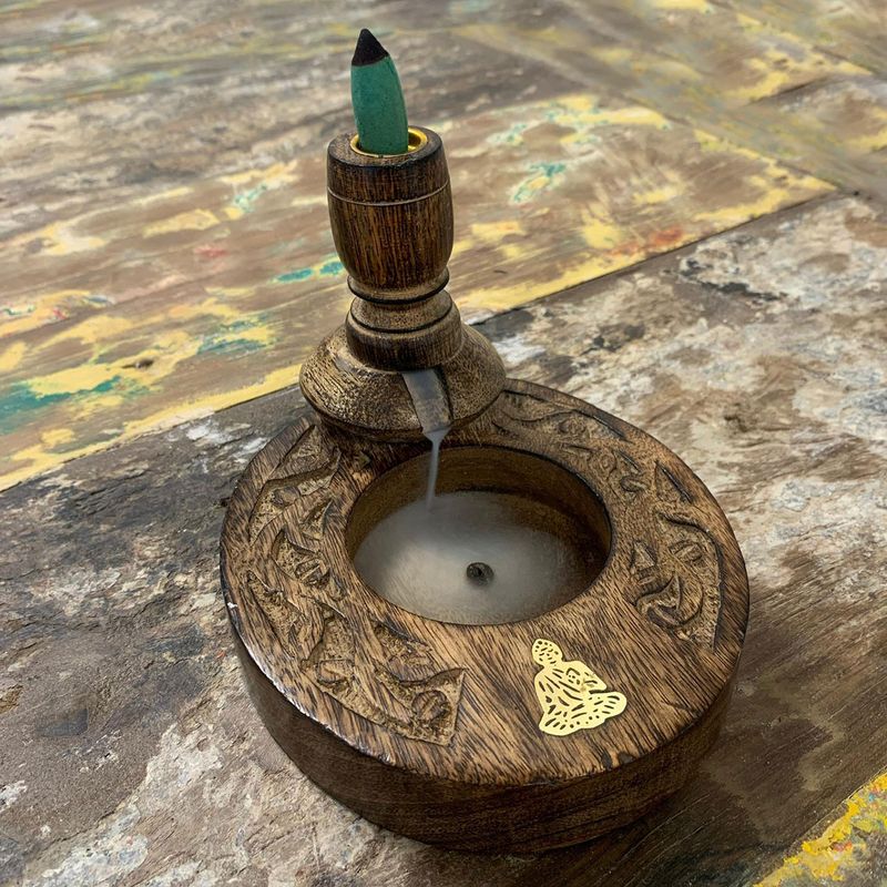 Petit Brûleur à reflux en bois de manguier -  Bouddha