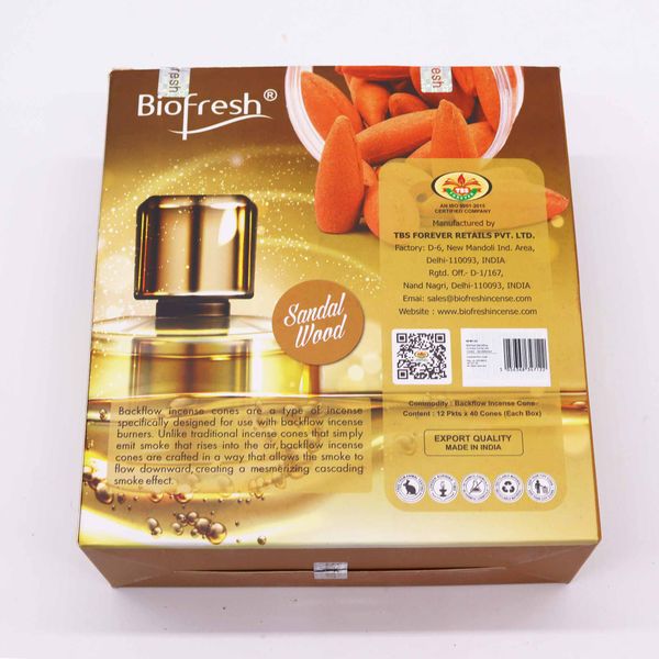 Cones d'Encens Biofresh à Flux Inversé (40 cônes) - Bois de Santal