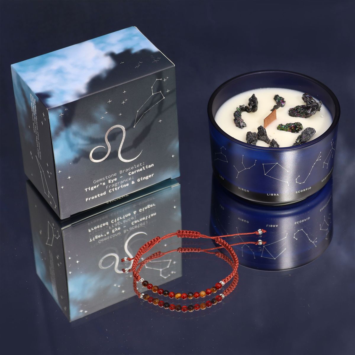 Vela de Cristal do Zodíaco com Pulseira de Pedras Preciosas - Leão