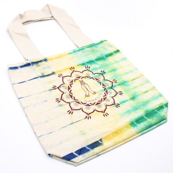Памучна торба с принт Tie-Dye (6 унции) - Namaste Hands - многоцветна - естествена дръжка