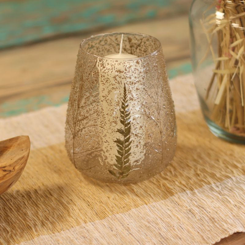 Natural Floral Glass - Large Bowl Candle Holder - Pine - (15x12cm)