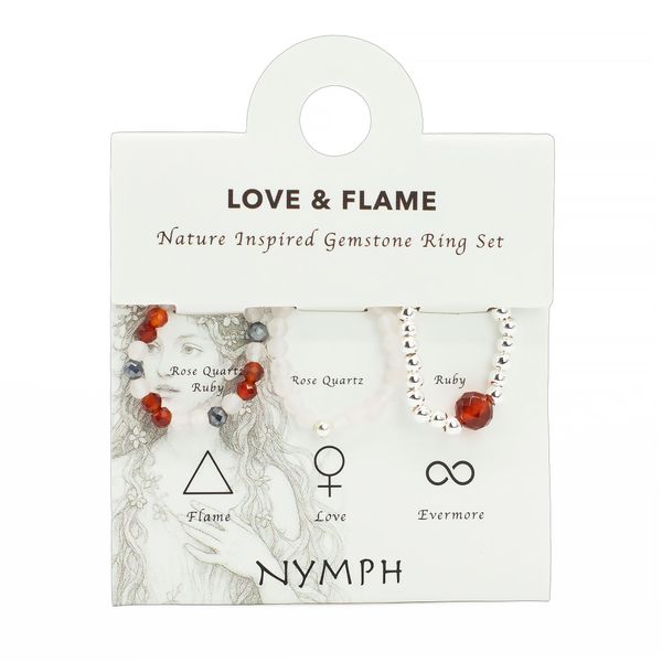 Conjunto de anillos de gema del espíritu ninfa - Amor y Fuego