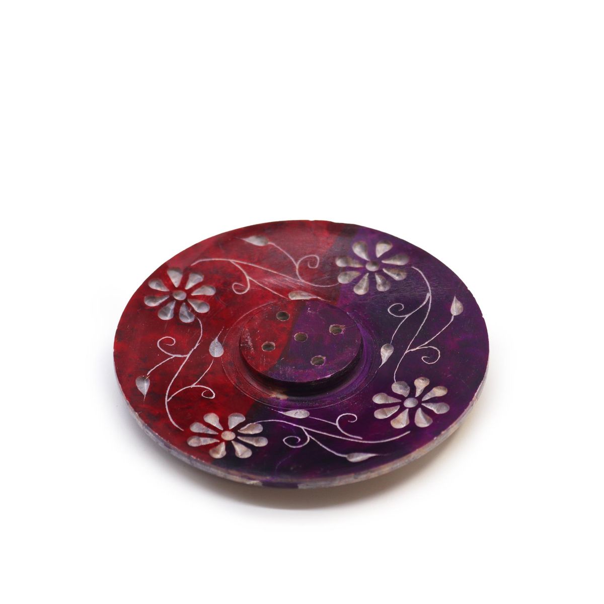 Porta-incenso com disco de pedra 8 cm - Floral (para 5 pausas)