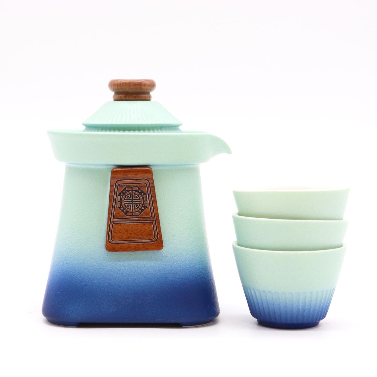 Conjunto de bule Temple e três chávenas - Azul Celeste