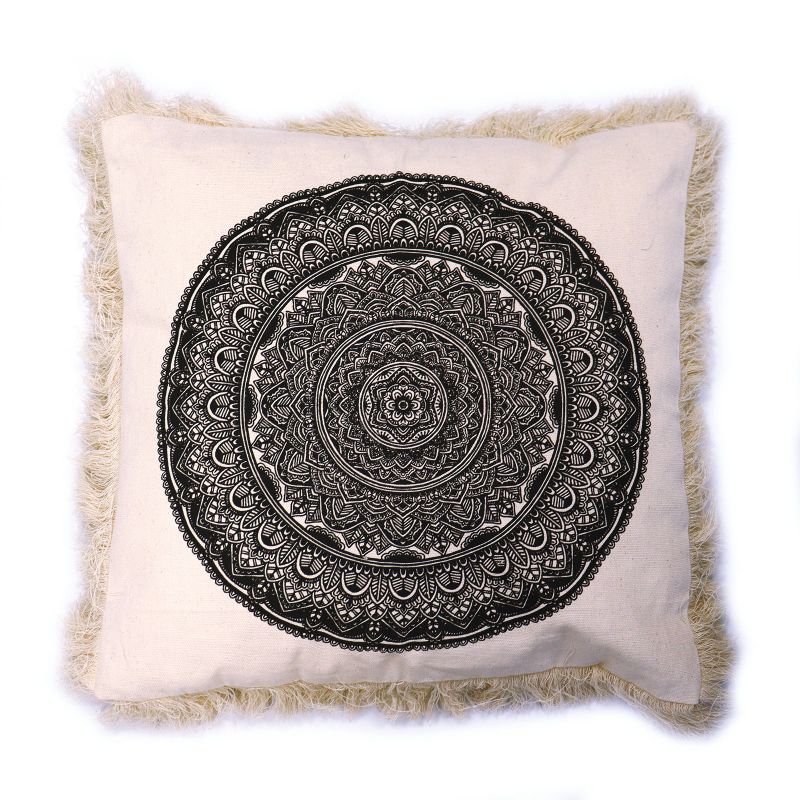 Tradiční Mandala Polštář - 45x45cm - Černý