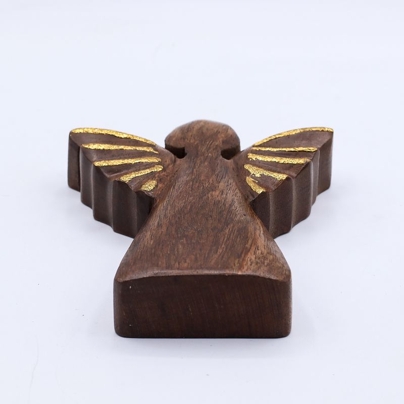 Med Mango Wood Angel - Gold Decor - 16cm