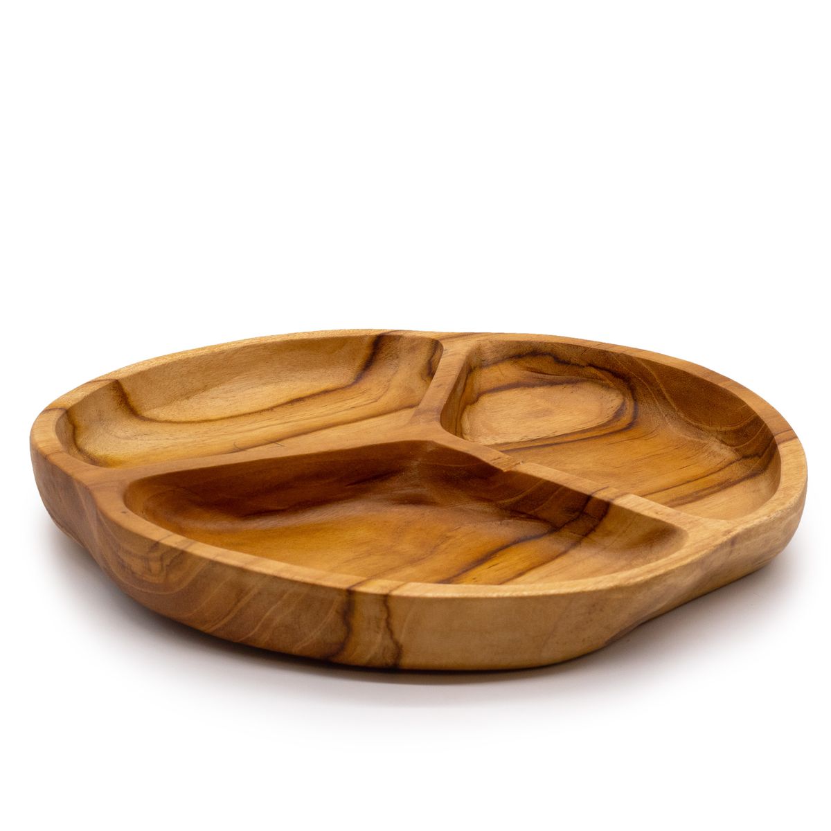Fruteira de madeira de teca lisa com três secções - 30x4 cm