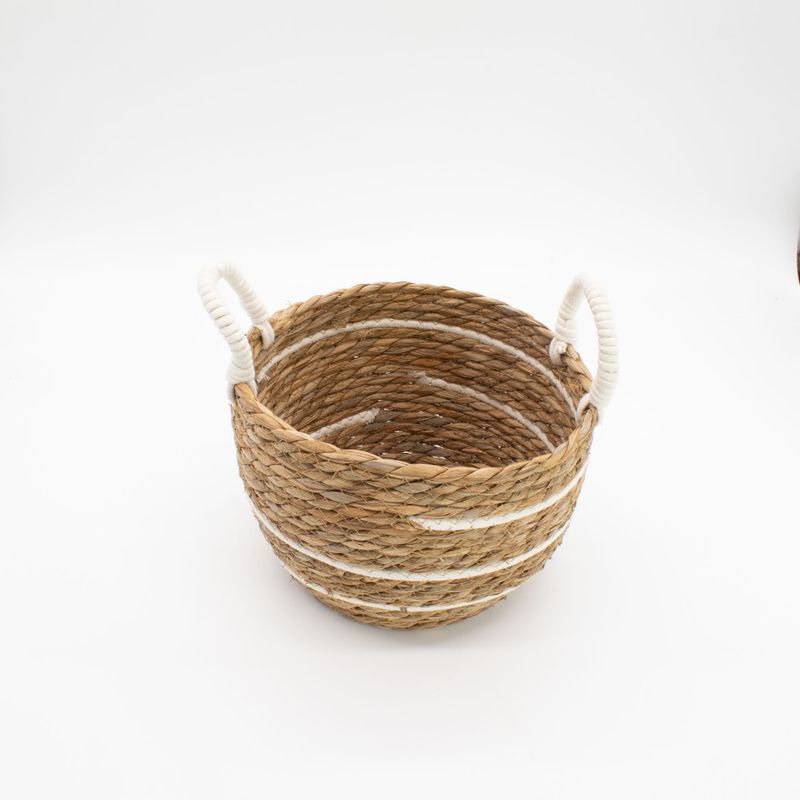 Cotton & Seagrass Large Baskets - Natural Stripes- Set of 3 (32.5cm 29.5cm 24cm)