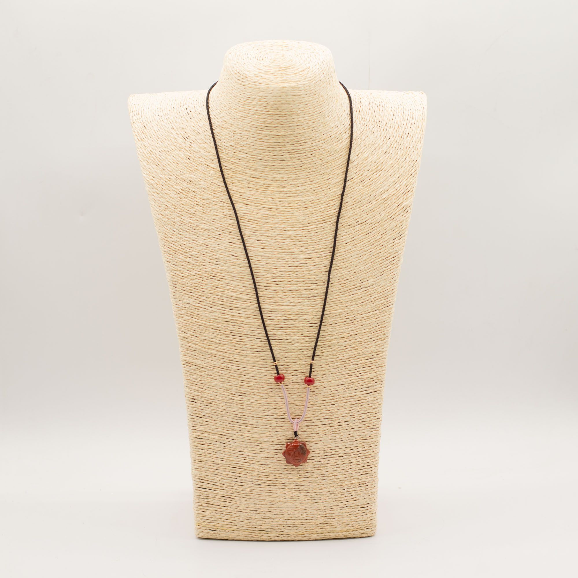 Cord Necklace Gemstone Pendant - Carnelian Sun Face