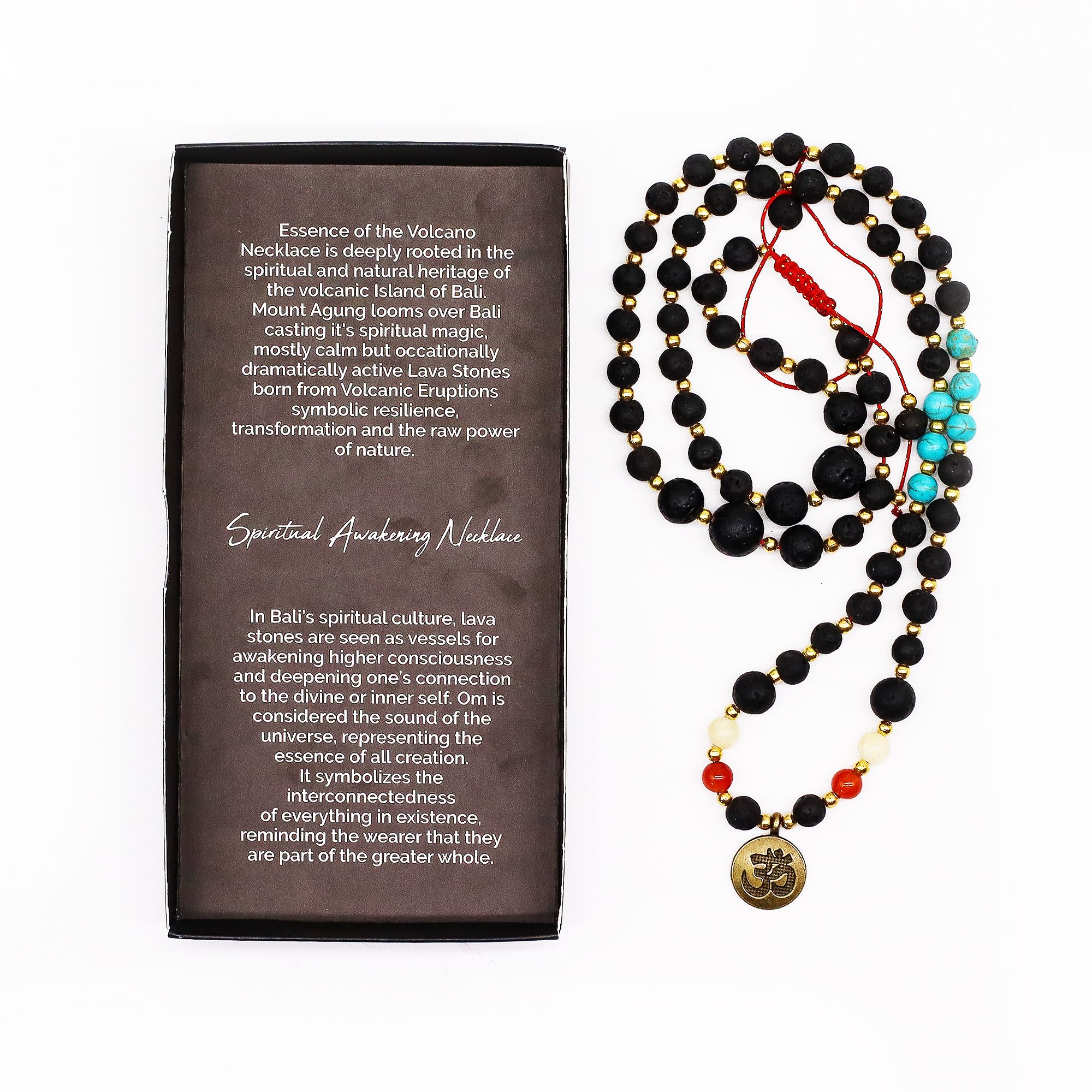 Lava Stone Om Pendant Necklace - Balinese Craftsmanship - 42cm