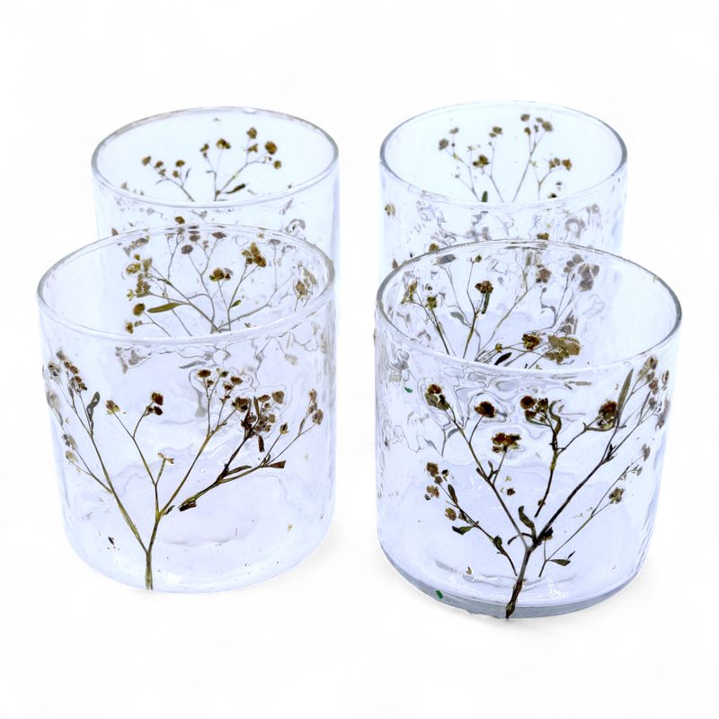 Porte-bougie droit en verre floral – Marguerite – 8x8 cm