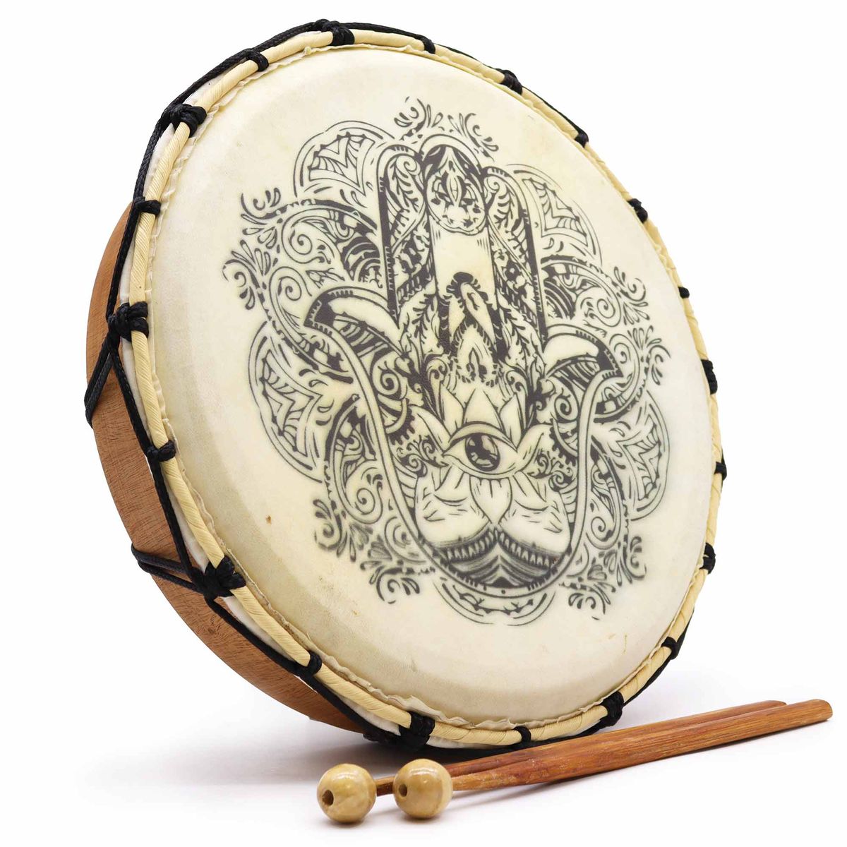 Tambor xamânico Hamsa com baqueta – 30 cm
