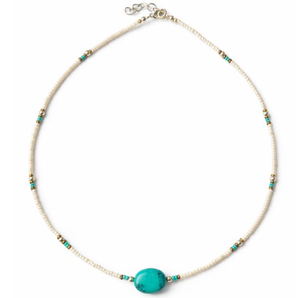 Colgante de cuentas de howlita nepalí y turquesa - collar (42 cm)