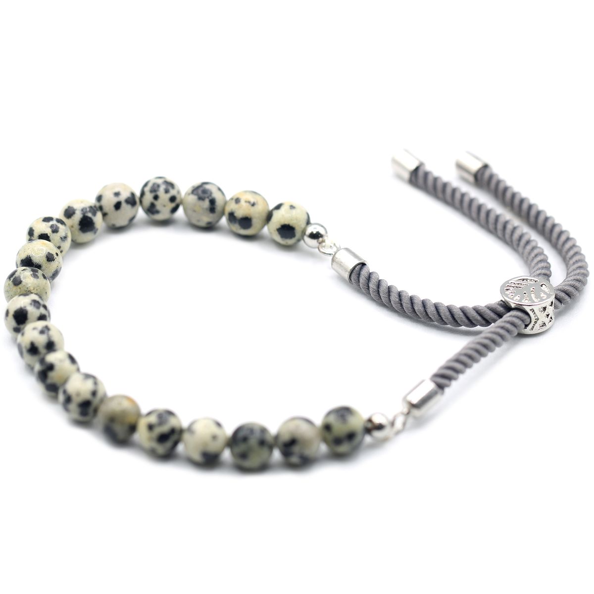 Pulseira de fio cinzento com jaspe dálmata