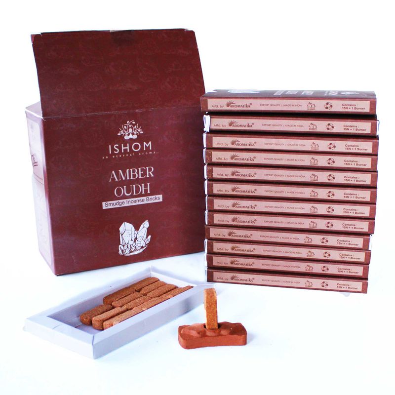 Pack de 15 Briques d'Encens Naturel et Brûleur - Bois d'Ambre