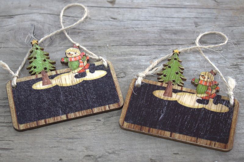 Pack of 2 Christmas Wooden Craft Decoration - Snowman & Tree