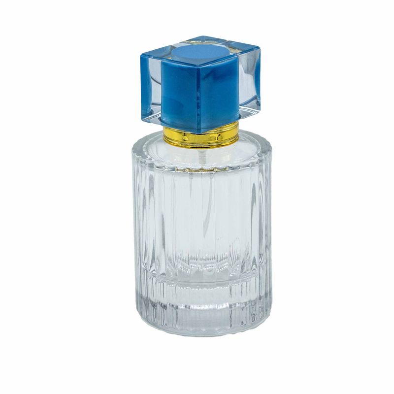 Bleu poudré - Flacon rond nervuré de 50 ml, vaporisateur et bouchon