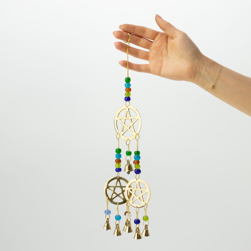 Indian Chimes - Brass Tri-Pentagram - 7 Bells - 9.5x32cm