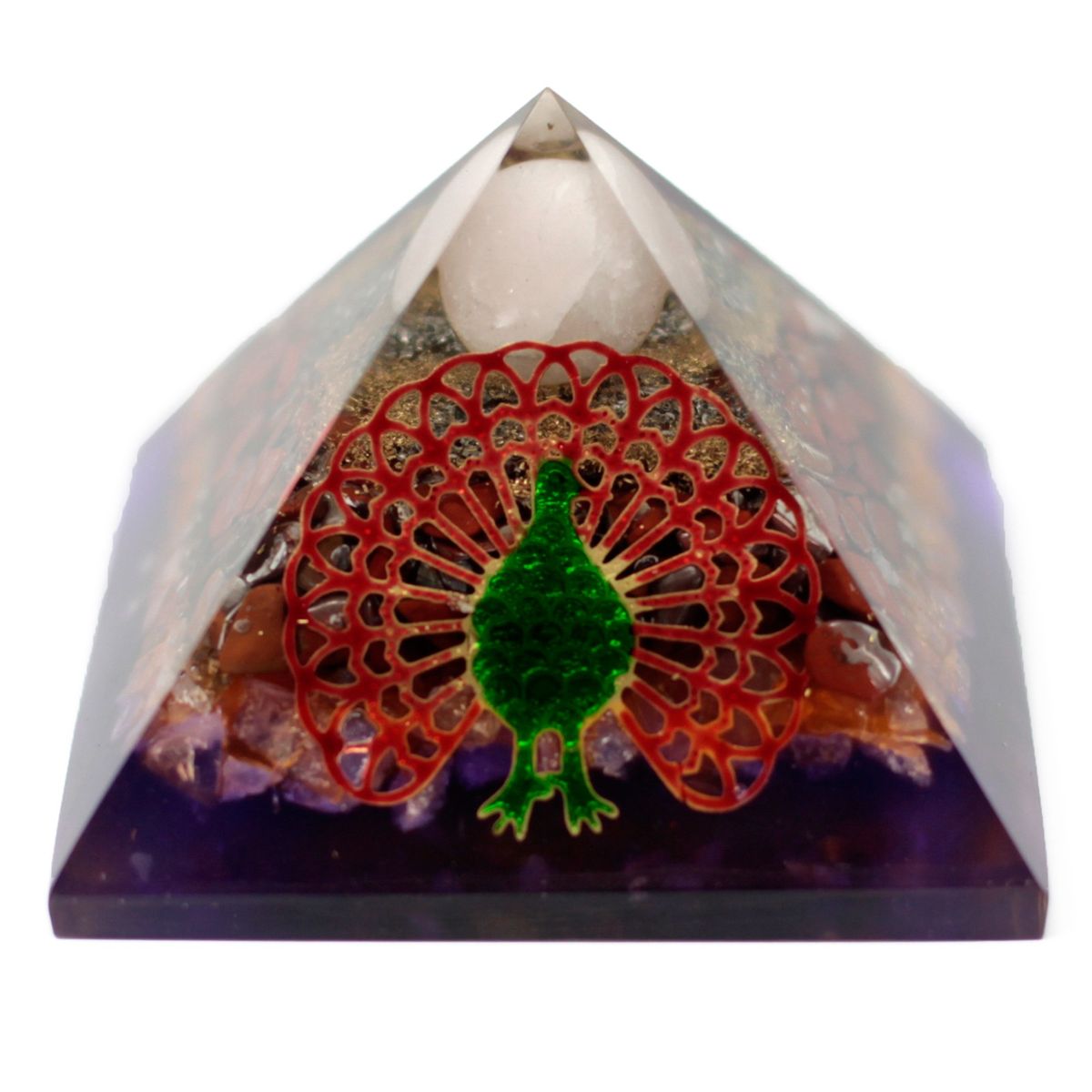 Orgonite Pirâmide 70cm - Pavão (base da terra)