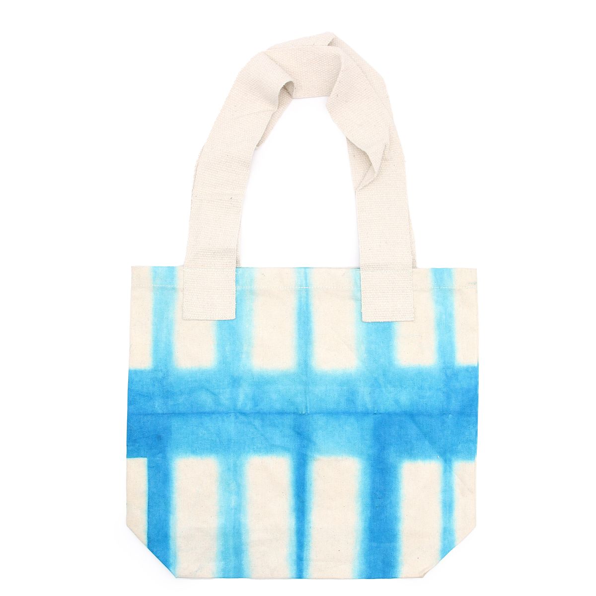 Saco de Algodão Natural com Desenho "Tie dye" (220 g) - 38 x 42 x 12 cm - Retângulos Celeste - Alça Natural