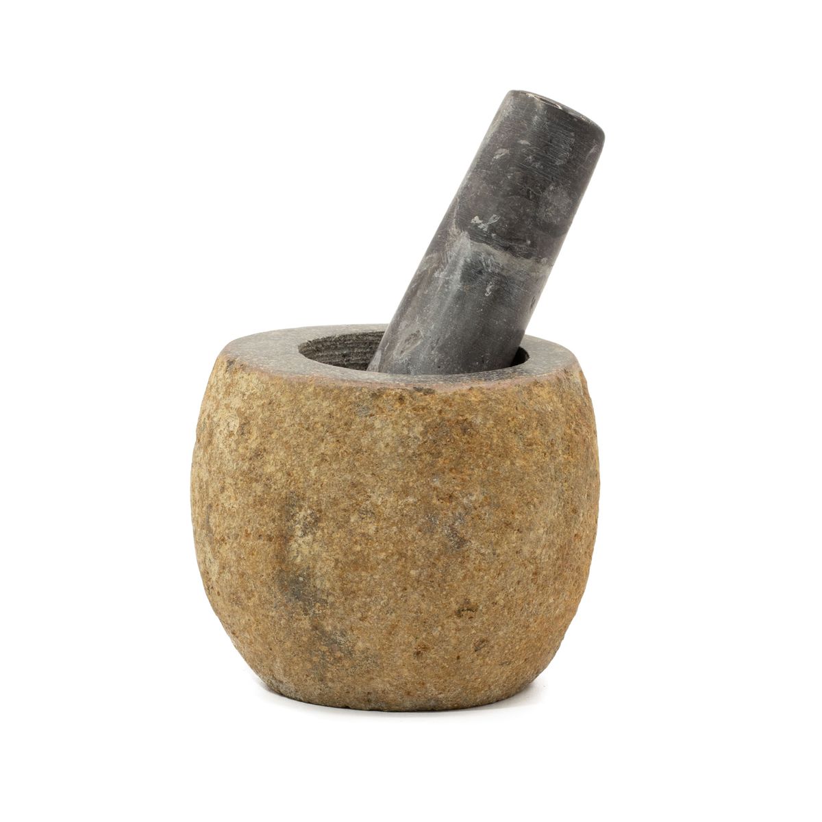Almofariz e pilão decorativos de pedra de rio natural - Pequeno (aprox. 9x7 cm)