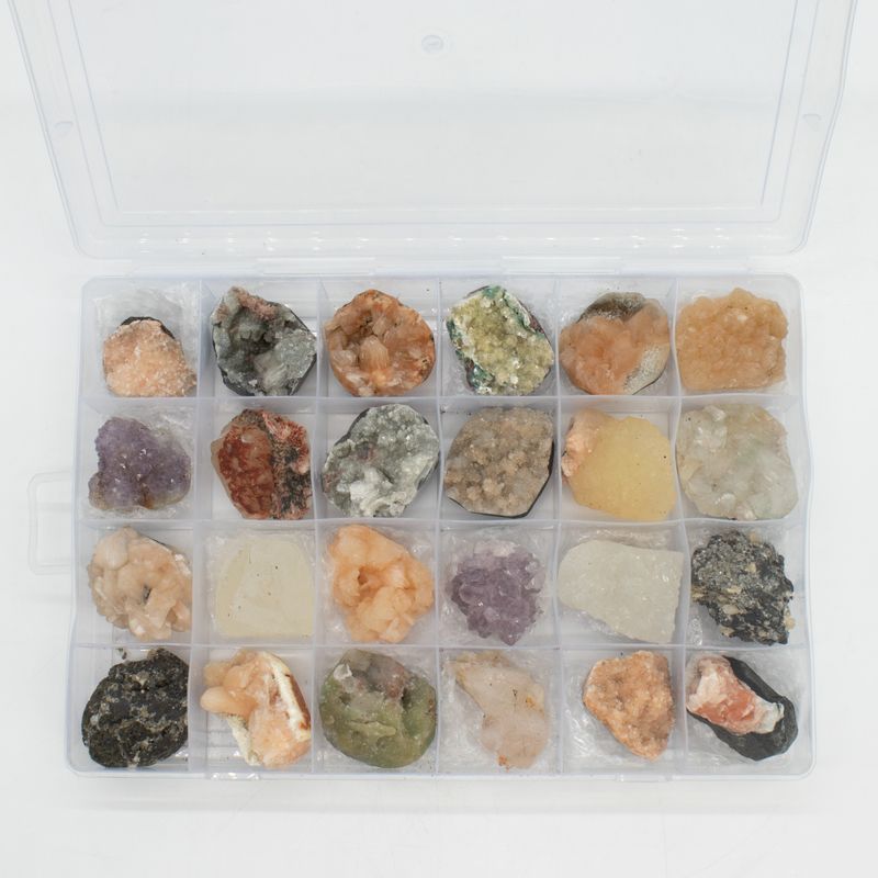 Mineral Specimens - 24 pieces of Mixed Indian Zeolites in a Display