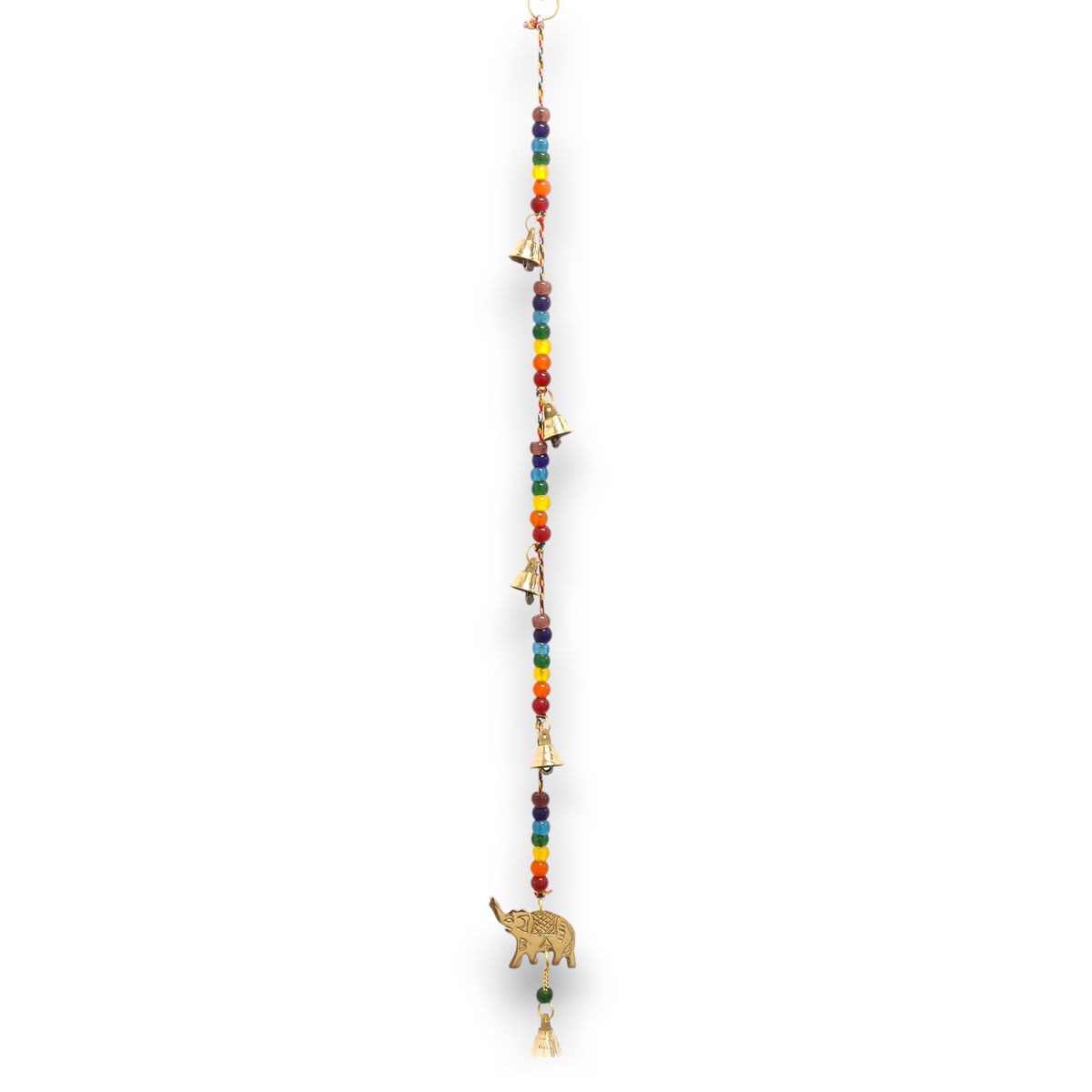 Sinos da Índia - Elefante de Latão com Contas de Chakra Sinos de Corda - 53 cm